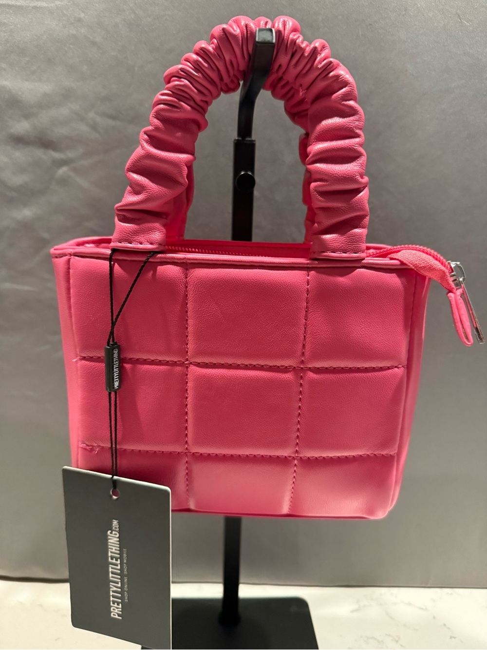 PrettyLittleThing Fuchsia Quilted Ruched-Handle Mini Bag